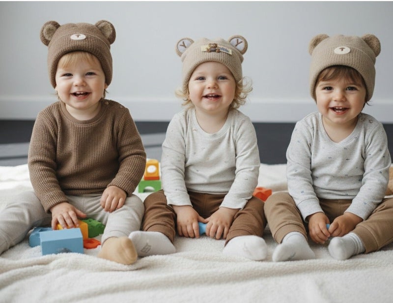 zoba Kids' winter ice cap with a bear design and pop-out ears - a soft and warm mohair hat for boys and girls - available in attractive winter colors (beige, brown) - color chosen at random - Image 2